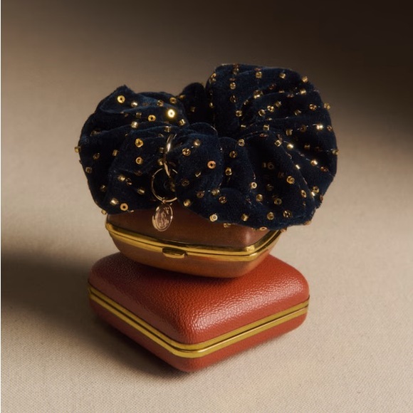 Sezane Accessories - SEQUIN SCRUNCHIE. Midnight Blue Gold.